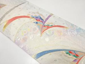 抽象孔雀に花模様織り出し　振袖用袋帯